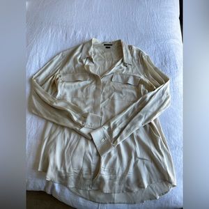 Theory white/cream/beige silk button up long sleeve shirt size L